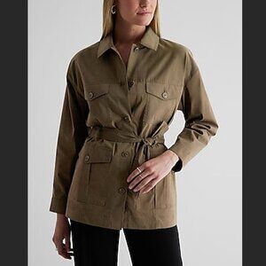 Express Belted Cargo Utility Jacket Olive Green XL Safari Military Style